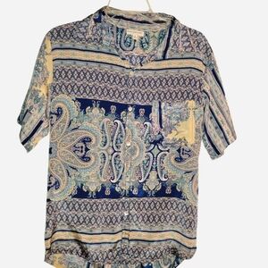 Earthbound Trading Co. Boho Paisley Button-Down Shirt - Size Small